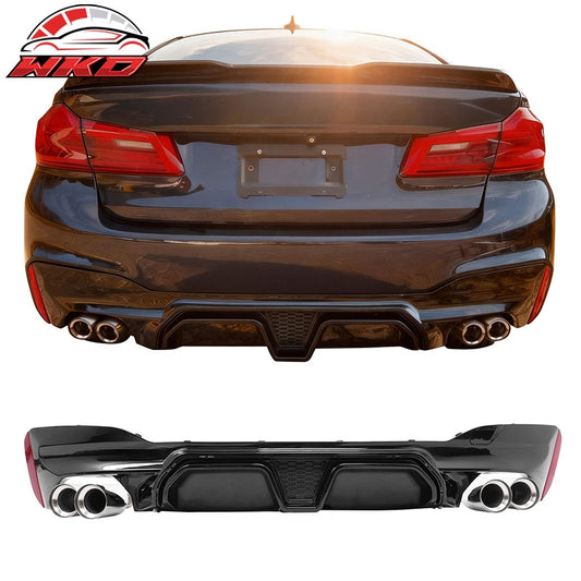 Wholesale 21-23 BMW G30 Gloss Black Rear Diffuser M5 CS Style + Silver Quad Exhaust - Wikond Auto