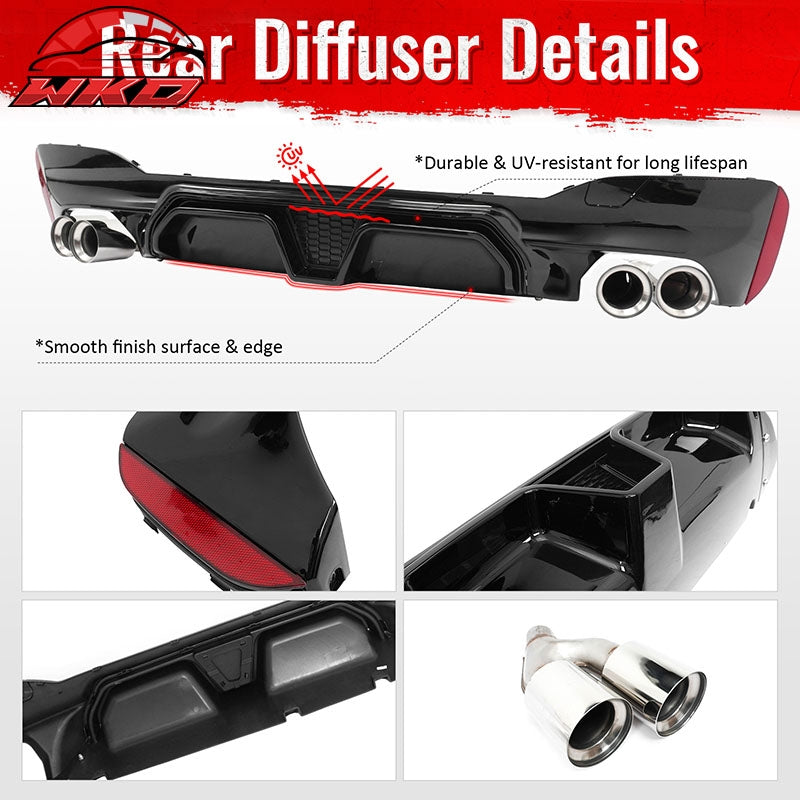 Fits 21-23 BMW G30 Gloss Black Rear Diffuser M5 CS Style + Silver Quad Exhaust