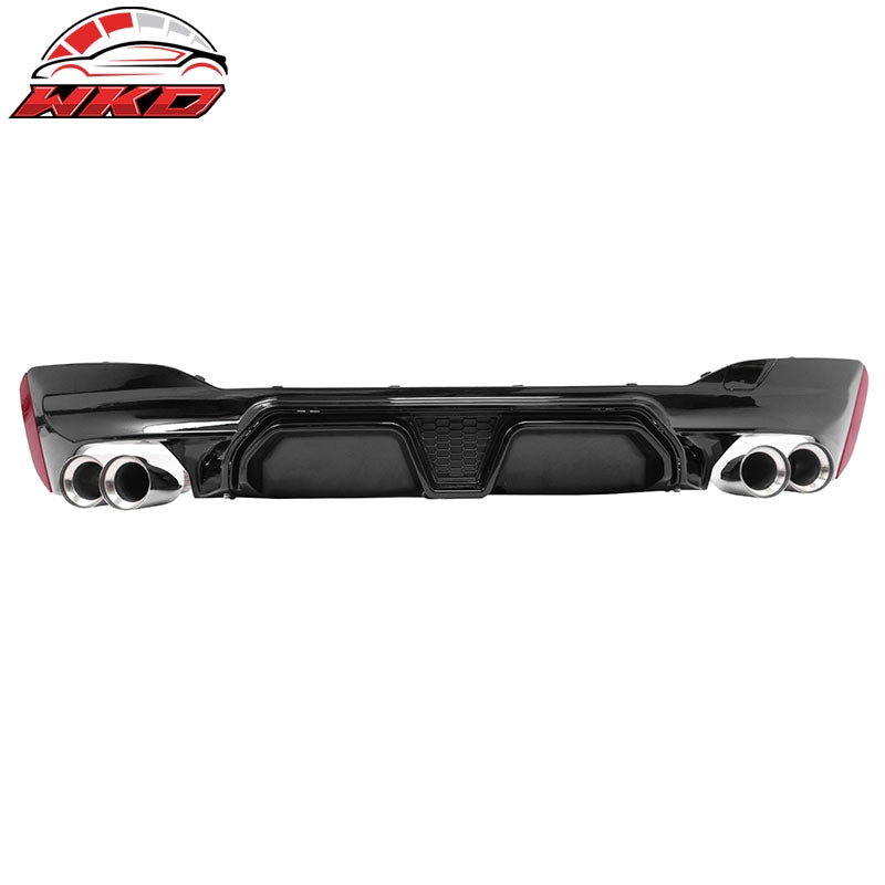 Fits 21-23 BMW G30 Gloss Black Rear Diffuser M5 CS Style + Silver Quad Exhaust
