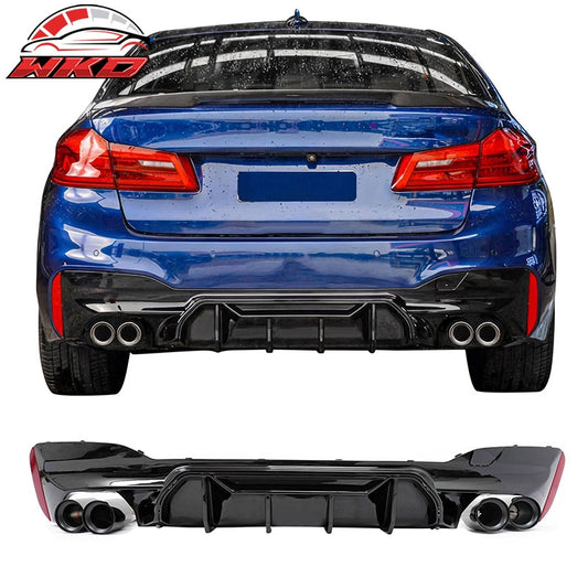 Wholesale 17-20 BMW G30 Gloss Black Rear Diffuser M5 MP Style + Black Quad Exhaust - Wikond Auto