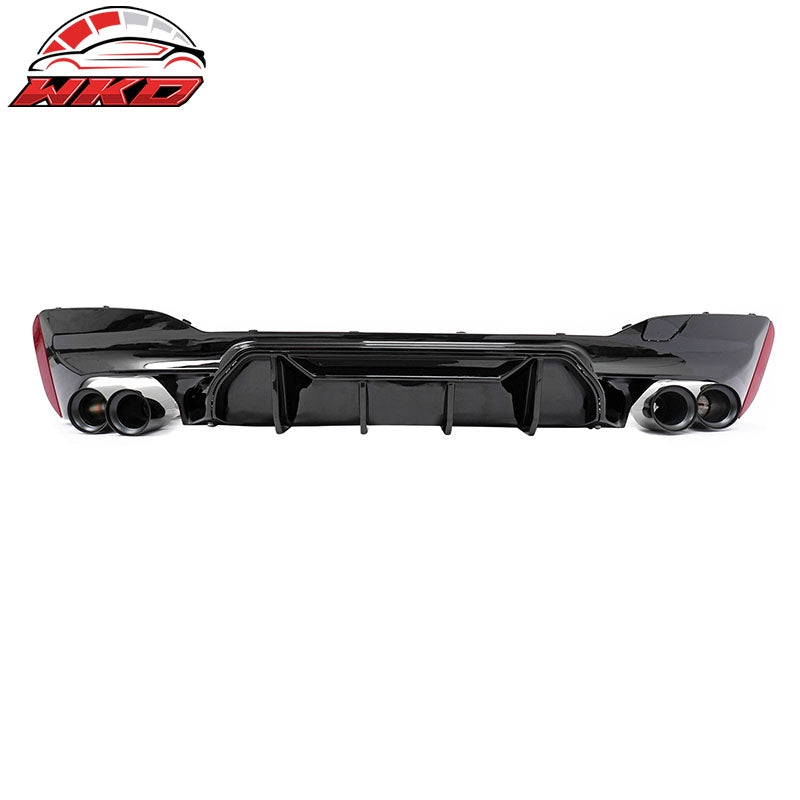 Fits 17-20 BMW G30 Gloss Black Rear Diffuser M5 MP Style + Black Quad Exhaust