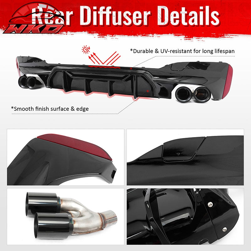 Fits 21-23 BMW G30 Gloss Black Rear Diffuser M5 MP Style + Black Quad Exhaust