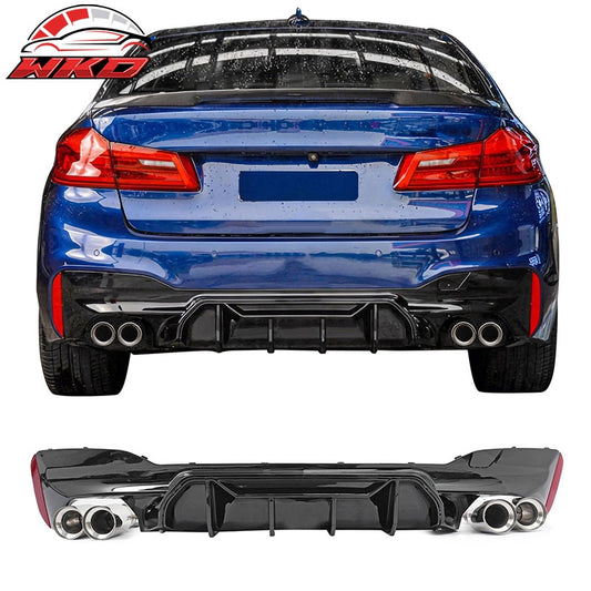 Wholesale 17-20 BMW G30 Gloss Black Rear Diffuser M5 MP Style + Silver Quad Exhaust - Wikond Auto