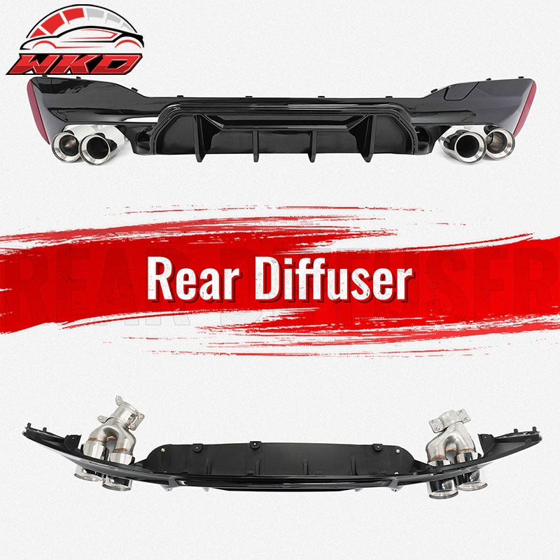 Fits 17-20 BMW G30 Gloss Black Rear Diffuser M5 MP Style + Silver Quad Exhaust