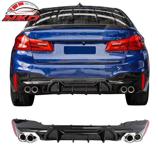 Wholesale 21-23 BMW G30 Gloss Black Rear Diffuser M5 MP Style + Silver Quad Exhaust - Wikond Auto