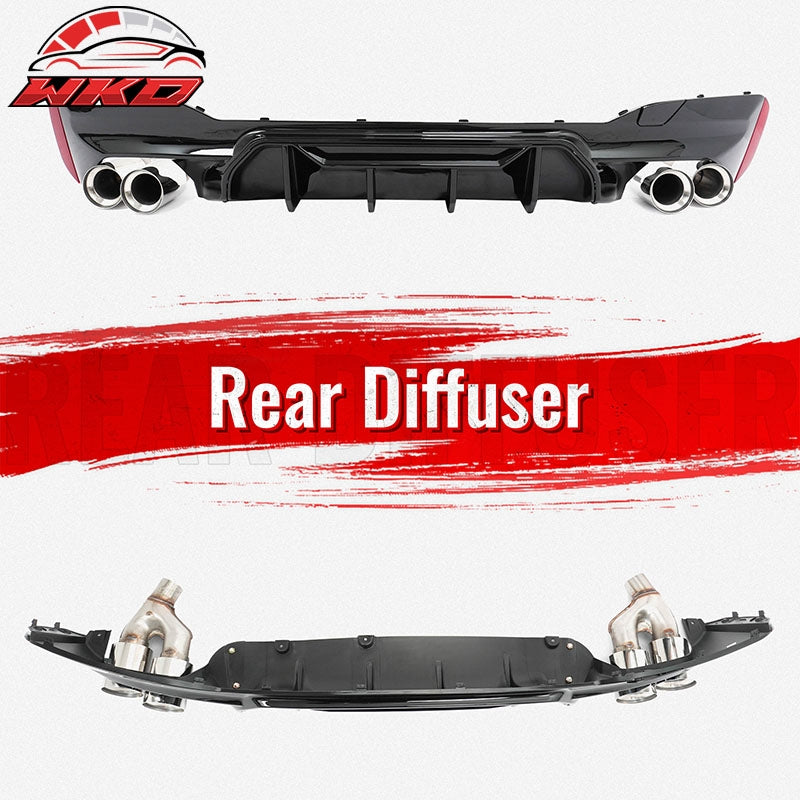 Fits 21-23 BMW G30 Gloss Black Rear Diffuser M5 MP Style + Silver Quad Exhaust