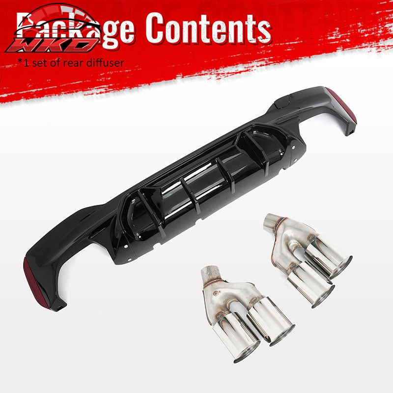 Fits 21-23 BMW G30 Gloss Black Rear Diffuser M5 MP Style + Silver Quad Exhaust