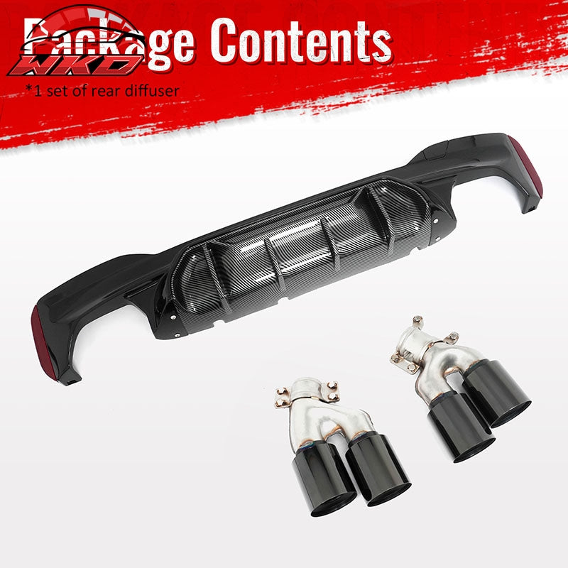 Fits 17-20 BMW G30 Rear Diffuser M5 M-Perfermance Style + Black Quad Exhaust