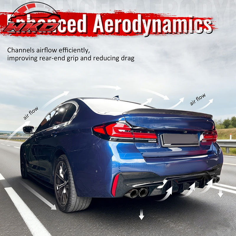 Fits 17-20 BMW G30 Rear Diffuser M5 M-Perfermance Style + Silver Quad Exhaust