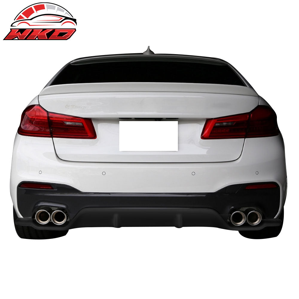 Fits 17-20 BMW G30 5 Series 3D Style Rear Bumper Lip Diffuser Gloss Black
