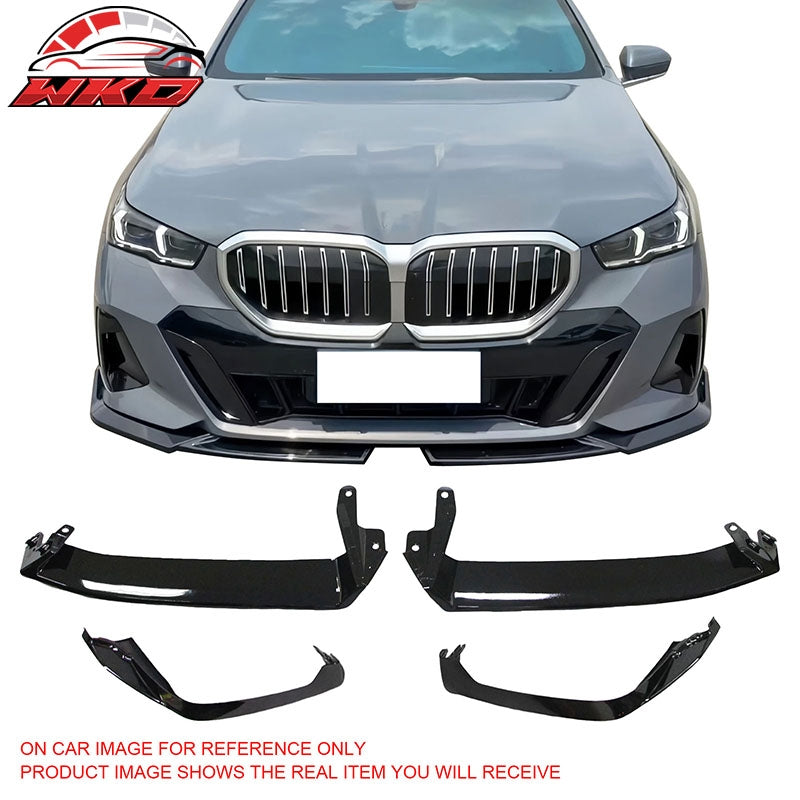 Fits 24-26 BMW G60 5-Series Sedan & i5 MP Style Front Bumper Lip Gloss Black 4PC