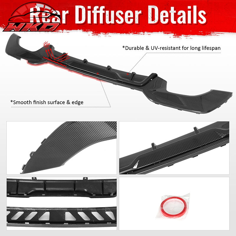 For 19-22 BMW Pre LCI G20 3 Series Carbon Fiber Print Rear Diffuser M340 Style