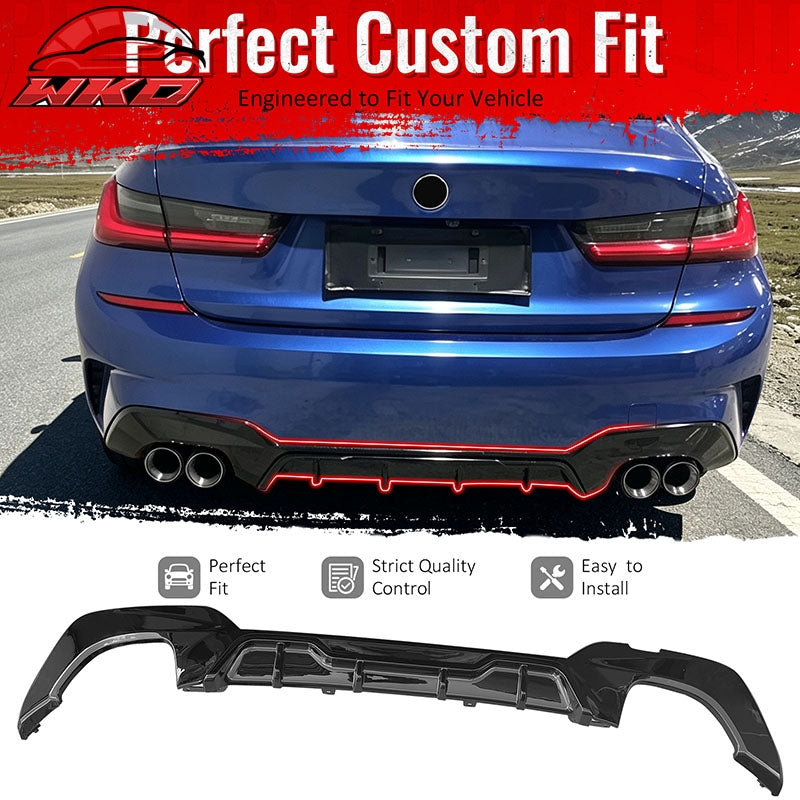 Fits 19-22 BMW Pre LCI G20 3 Series Sedan Gloss Black Rear Diffuser M340 Style