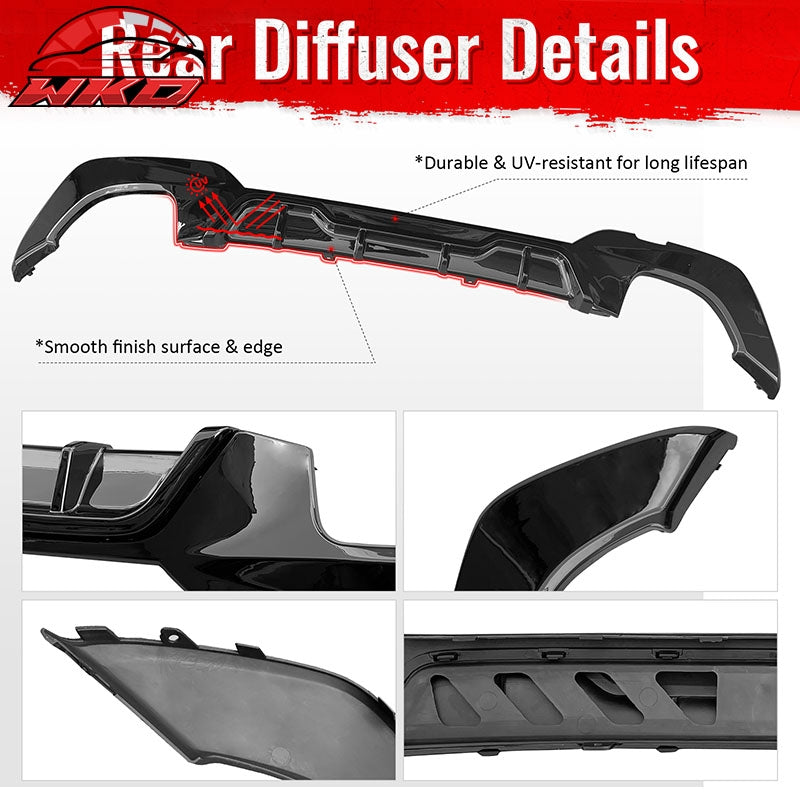 Fits 19-22 BMW Pre LCI G20 3 Series Sedan Gloss Black Rear Diffuser M340 Style