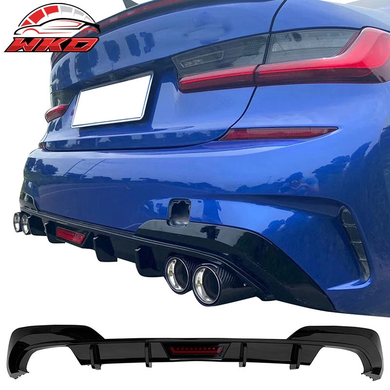 Wholesale 19-22 BMW Pre LCI G20 3 Series Sedan Gloss Black Rear Diffuser w/ LED Light