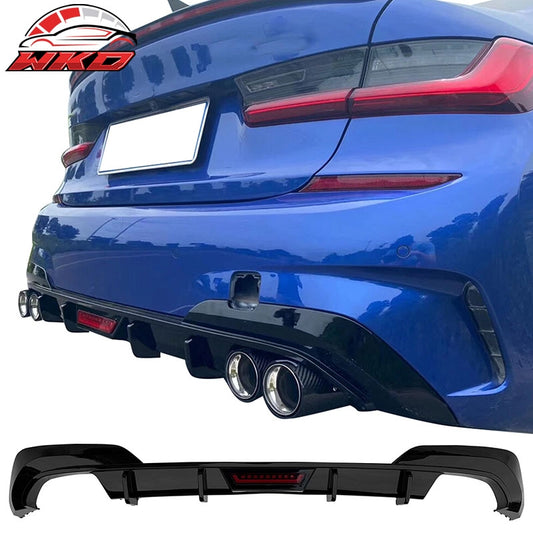 Wholesale 19-22 BMW Pre LCI G20 3 Series Sedan Gloss Black Rear Diffuser w/ LED Light