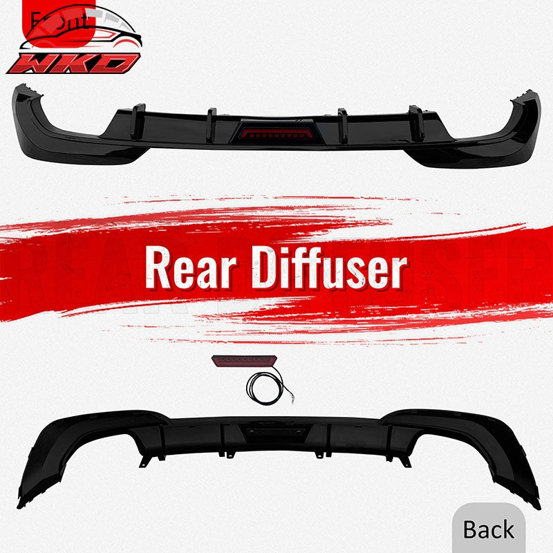 Fits 19-22 BMW Pre LCI G20 3 Series Sedan Gloss Black Rear Diffuser w/ LED Light