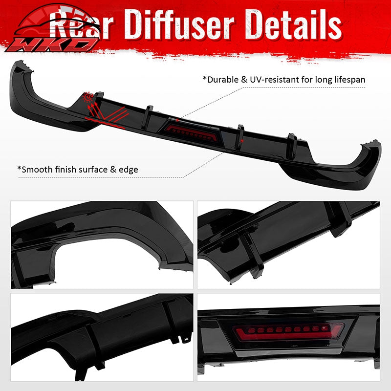 Fits 19-22 BMW Pre LCI G20 3 Series Sedan Gloss Black Rear Diffuser w/ LED Light