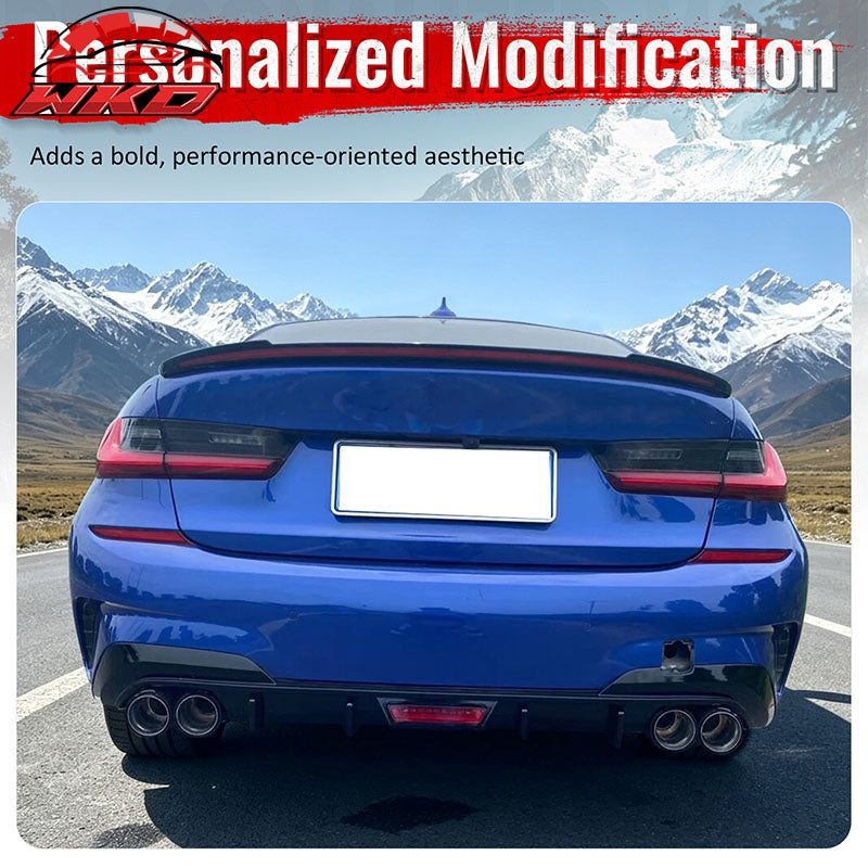 Fits 19-22 BMW Pre LCI G20 3 Series Sedan Gloss Black Rear Diffuser w/ LED Light
