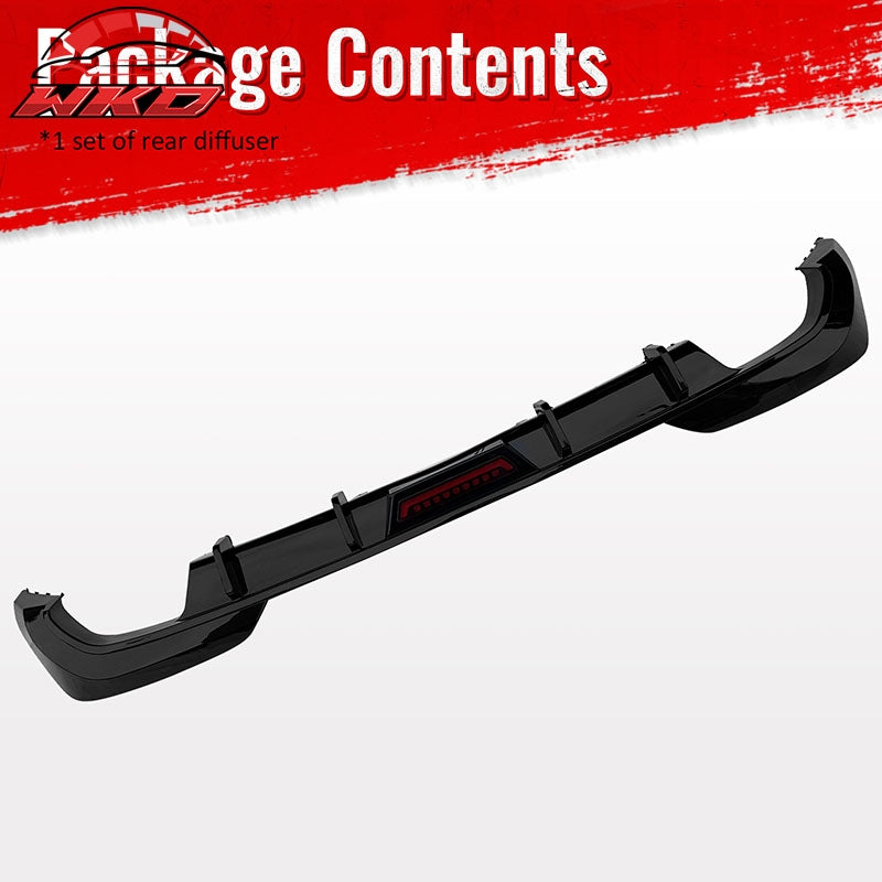 Fits 19-22 BMW Pre LCI G20 3 Series Sedan Gloss Black Rear Diffuser w/ LED Light