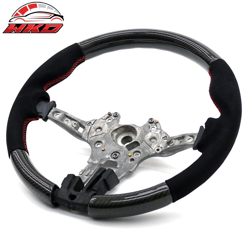 Fits 12-21 BMW F20 F22 F30 F32 F36 Steering Wheel Carbon Fiber w/ Red Stitching