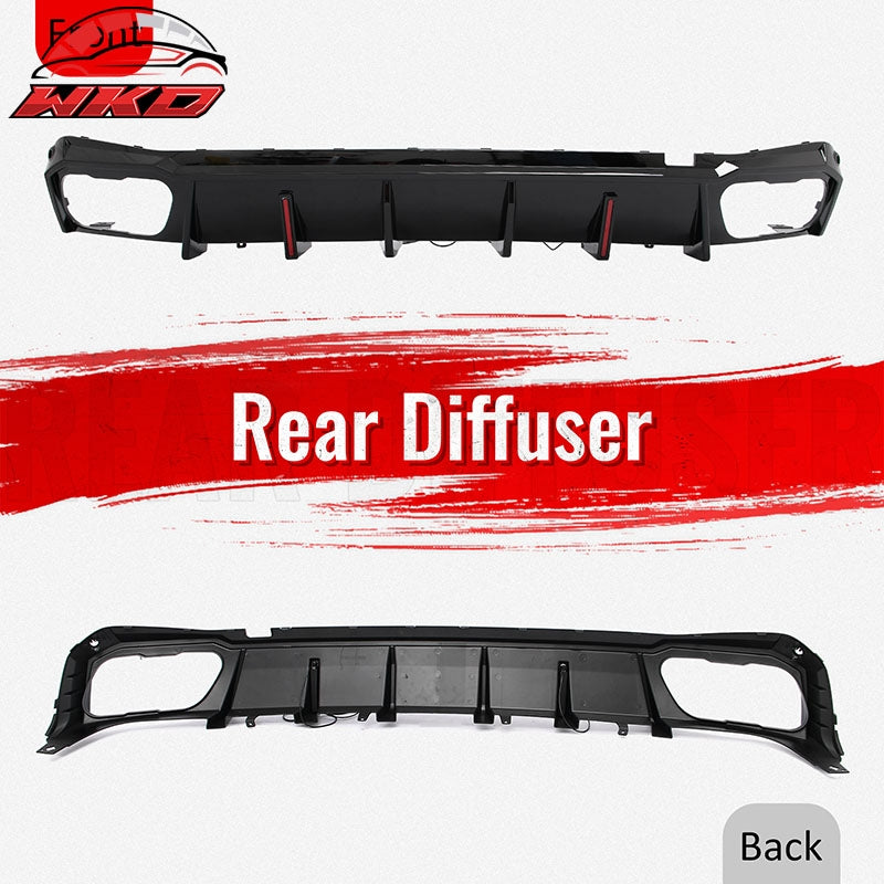 For 19-26 BMW X5 G05 M Sport IKON Rear Bumper Diffuser Lip W/ LED PP Gloss Black