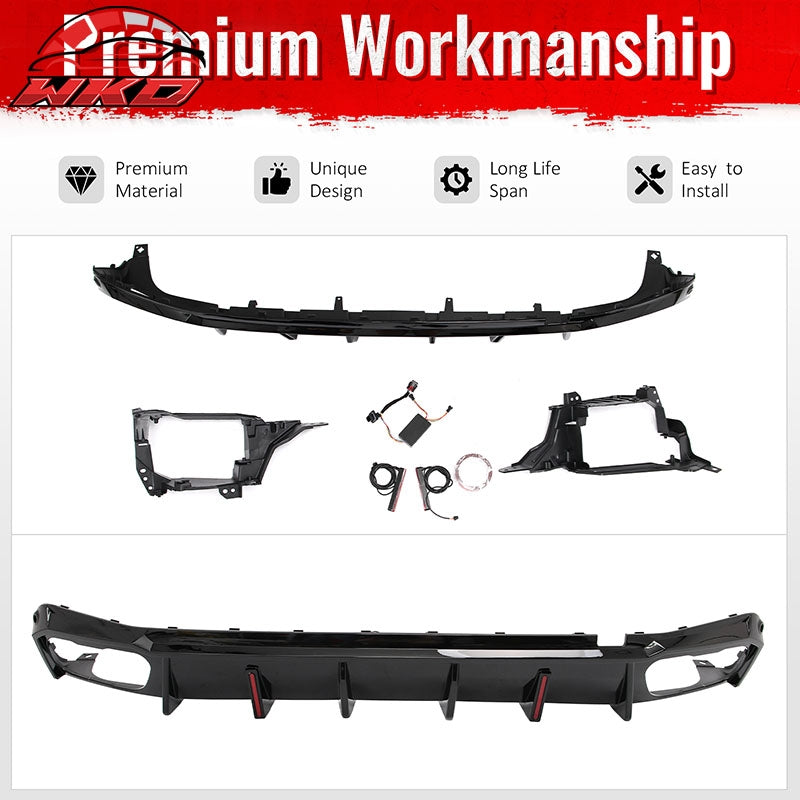 For 19-26 BMW X5 G05 M Sport IKON Rear Bumper Diffuser Lip W/ LED PP Gloss Black