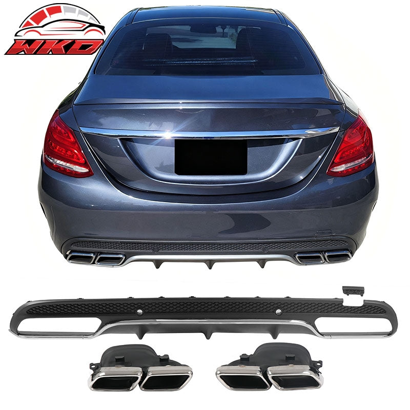 Wholesale 15-21 Benz C-Class C300 C400 C63 Black Rear Diffuser + Silver Exhaust Tips