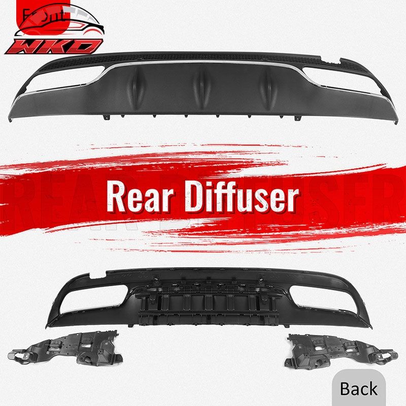Fits 15-21 Benz C-Class C300 C400 C63 Black Rear Diffuser + Silver Exhaust Tips
