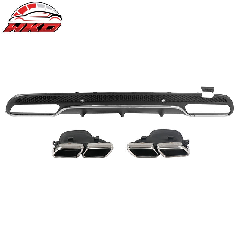 Fits 15-21 Benz C-Class C300 C400 C63 Black Rear Diffuser + Silver Exhaust Tips