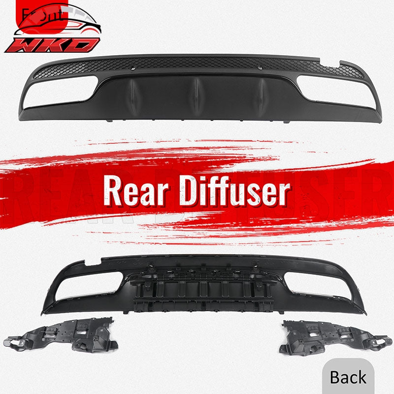 For 15-21 Benz C-Class C300 C400 C63 Style Gloss Black Rear Diffuser Exhaust Tip