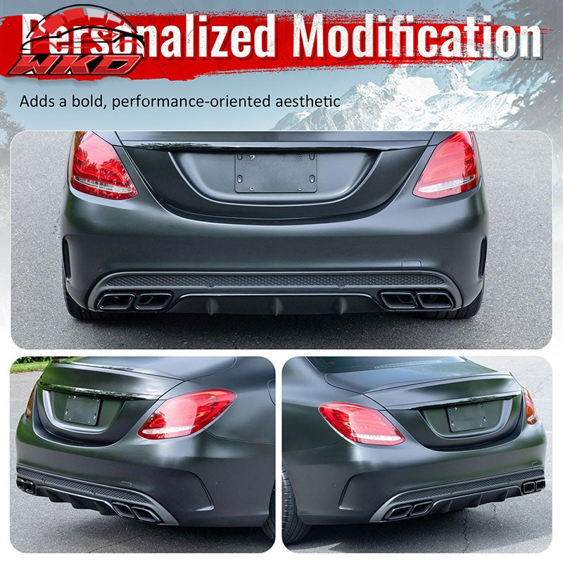 For 15-21 Benz C-Class C300 C400 C63 Style Gloss Black Rear Diffuser Exhaust Tip