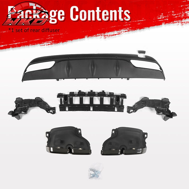 For 15-21 Benz C-Class C300 C400 C63 Style Gloss Black Rear Diffuser Exhaust Tip