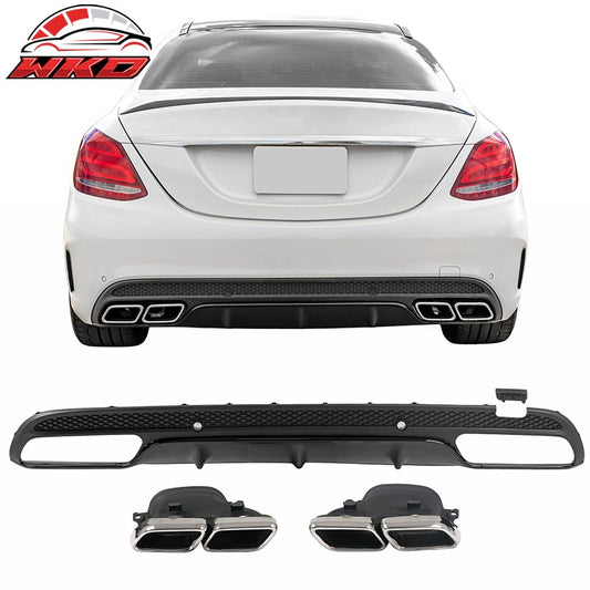 Wholesale 15-21 Benz C-Class C300 C400 C63 Style Rear Diffuser + Silver Exhaust Tips - Wikond Auto