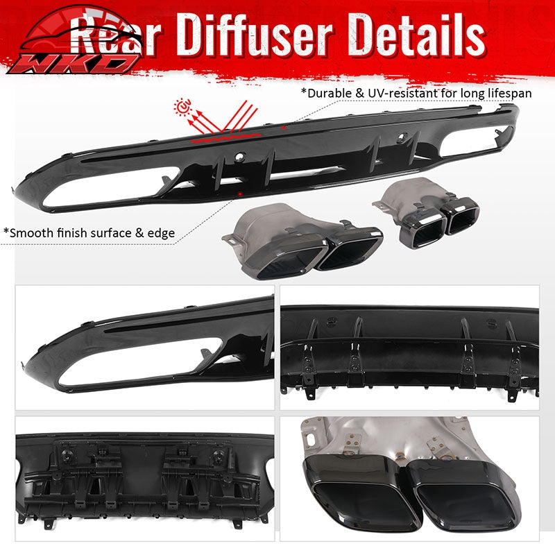 Fits 15-21 Benz C-Class C300 C400 2019 Facelift C63 Rear Diffuser + Exhaust Tip