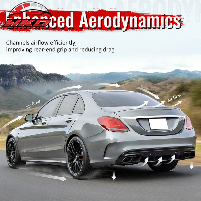 Fits 15-21 Benz C-Class C300 C400 2019 Facelift C63 Rear Diffuser + Exhaust Tip