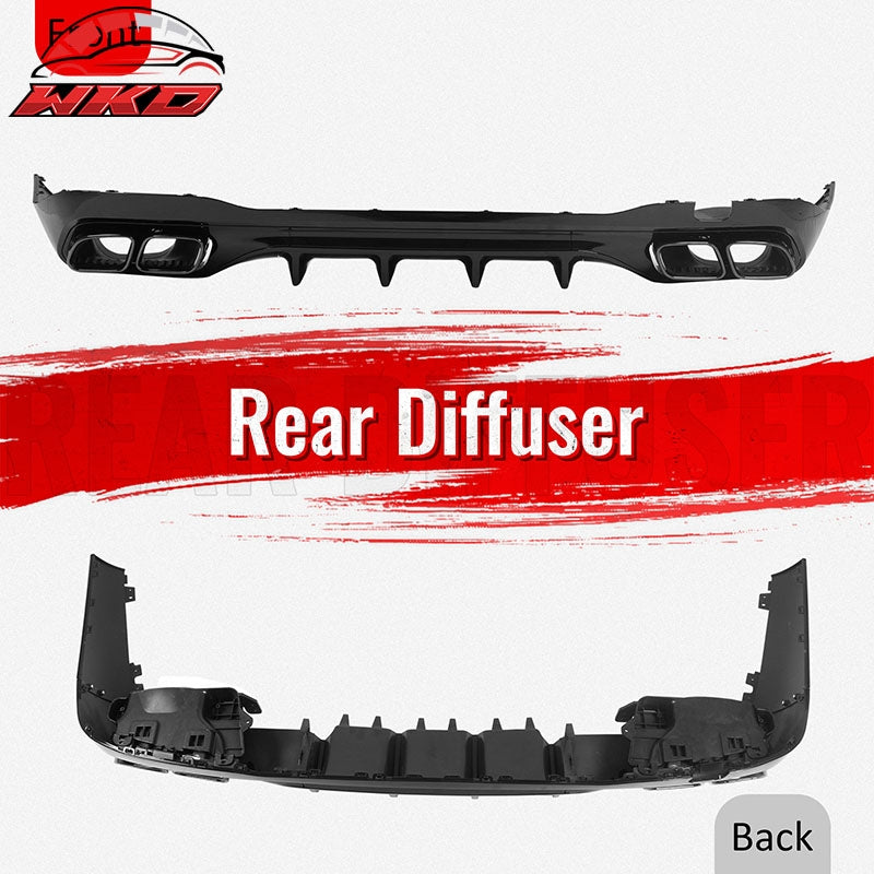 Fits 22-26 Benz C-Class C300 C43 Sedan W206 C63 Style Rear Diffuser Exhaust Tips