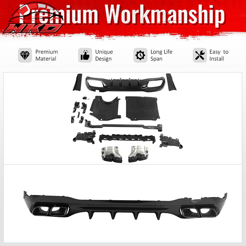 Fits 22-26 Benz C-Class C300 C43 Sedan W206 C63 Style Rear Diffuser Exhaust Tips