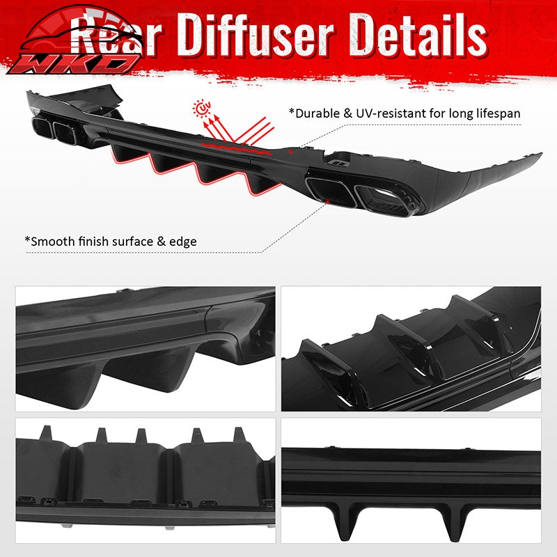 Fits 22-26 Benz C-Class C300 C43 Sedan W206 C63 Style Rear Diffuser Exhaust Tips