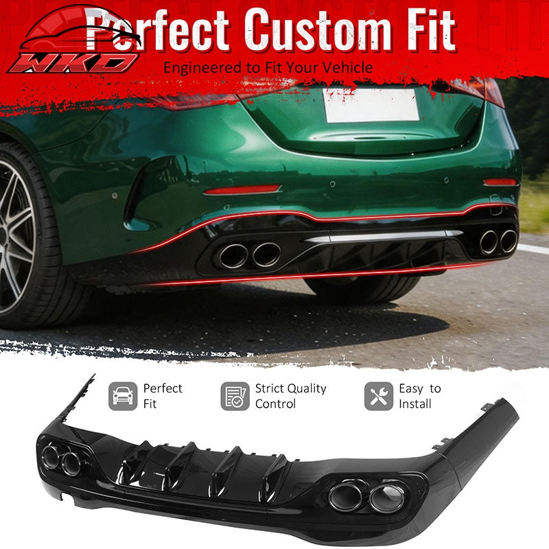 Fits 22-26 Benz C-Class C300 C63 Sedan W206 C43 Style Rear Diffuser Exhaust Tips