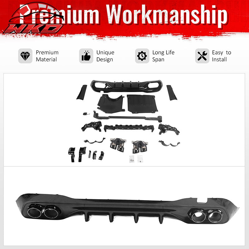 Fits 22-26 Benz C-Class C300 C63 Sedan W206 C43 Style Rear Diffuser Exhaust Tips