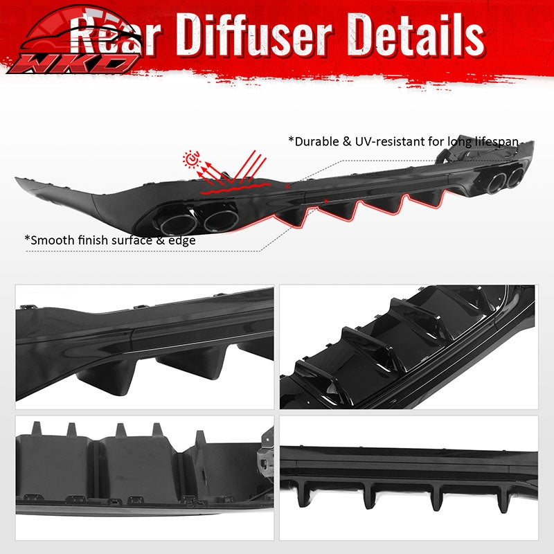 Fits 22-26 Benz C-Class C300 C63 Sedan W206 C43 Style Rear Diffuser Exhaust Tips