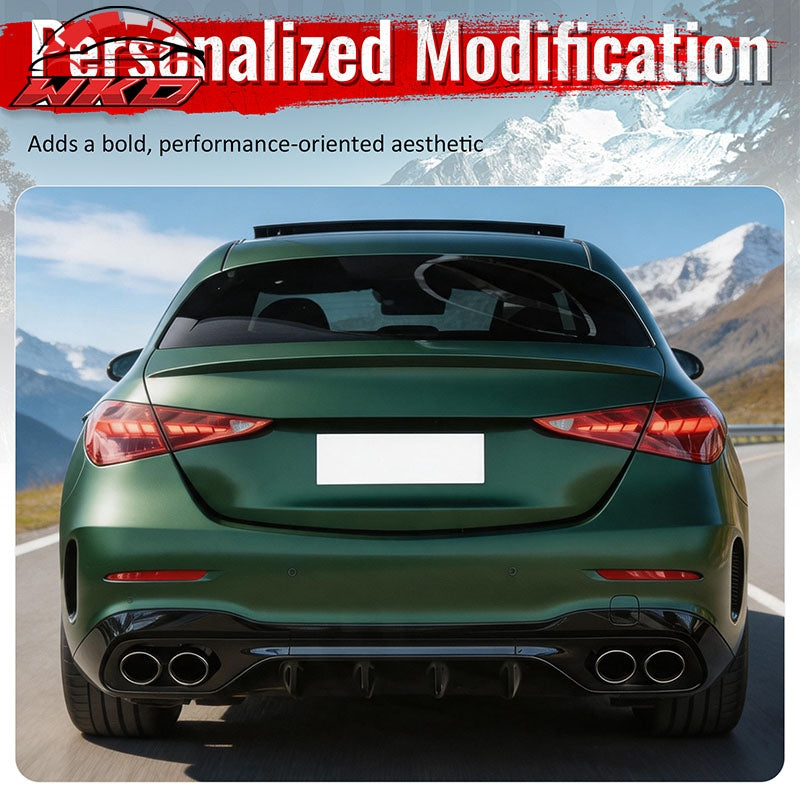 Fits 22-26 Benz C-Class C300 C63 Sedan W206 C43 Style Rear Diffuser Exhaust Tips