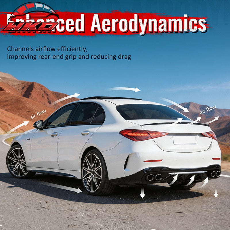 Fits 22-26 Benz C-Class C300 C63 Sedan W206 C43 Style Rear Diffuser Exhaust Tips
