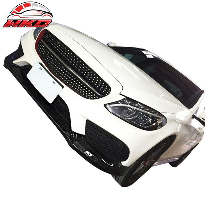 Fits 15-16 C-Class W205 AMG Sports Bumper Only CS Style Front Lip Carbon Fiber