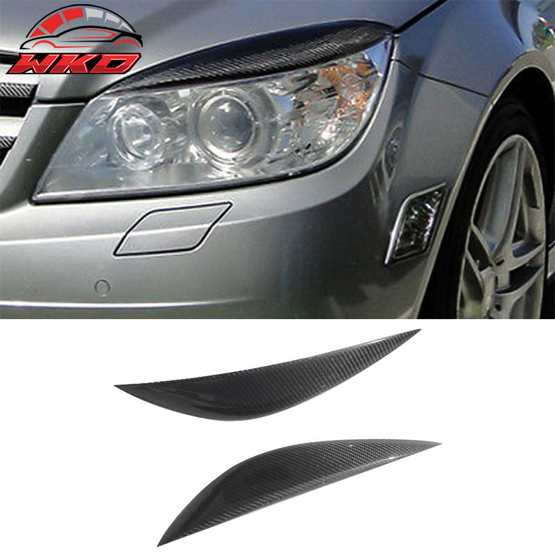Fits 07-10 Benz C-Class W204 Front Headlight Eyelid Eyebrow Matte Carbon Fiber
