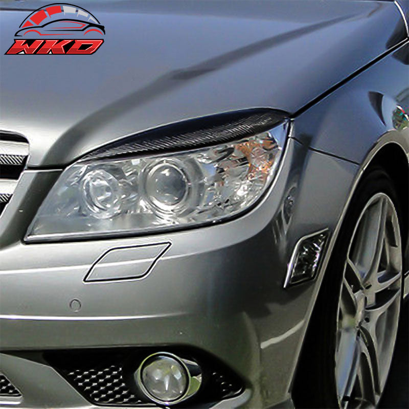 Fits 07-10 Benz C-Class W204 Front Headlight Eyelid Eyebrow Matte Carbon Fiber