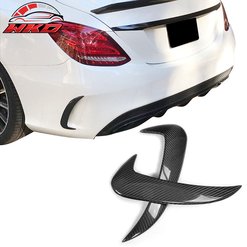 Fits 15-18 Benz C-Class W205 Sedan Rear Bumper Vents Spoiler Flics Carbon Fiber