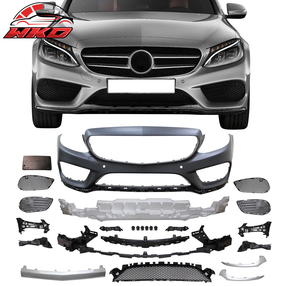 Fits 15-18 Benz C-Class W205 AMG Style Front Bumper Conversion Cover - PP