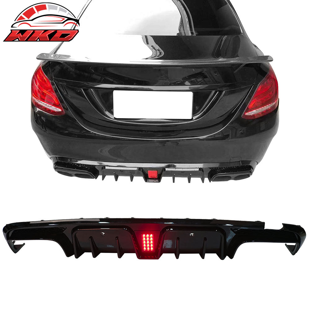 Fit 15-21 Benz W205 C Class C63 AMG B Style Rear Bumper Lip Diffuser Gloss Black